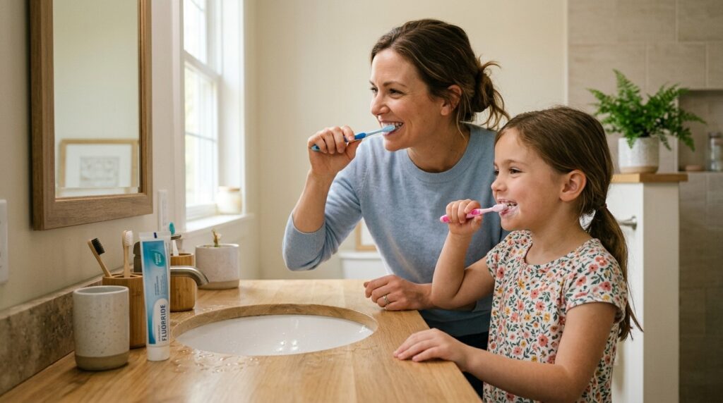 Nanohydroxyapatite toothpaste tube beside natural minerals